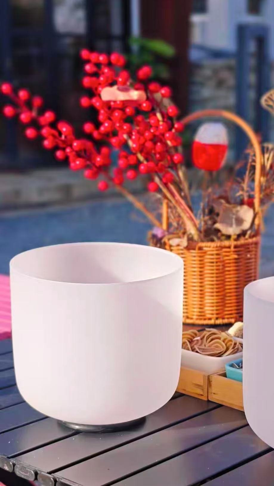 Singing crystal bowl used in wellness ritual